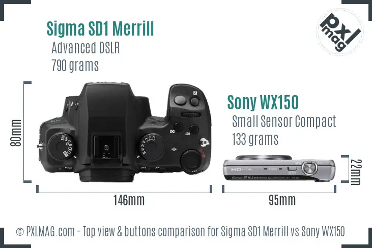 Sigma SD1 Merrill vs Sony WX150 top view buttons comparison