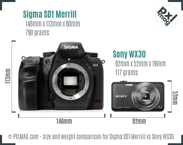 Sigma SD1 Merrill vs Sony WX30 size comparison Sigma SD1 Merrill vs Sony WX30 size comparison