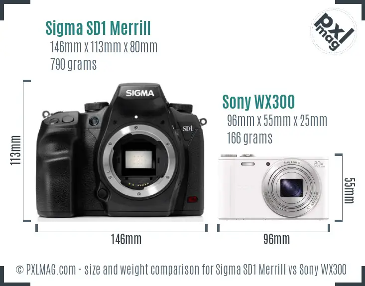 Sigma SD1 Merrill vs Sony WX300 size comparison Sigma SD1 Merrill vs Sony WX300 size comparison