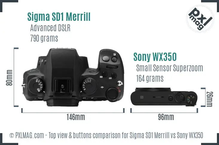 Sigma SD1 Merrill vs Sony WX350 top view buttons comparison