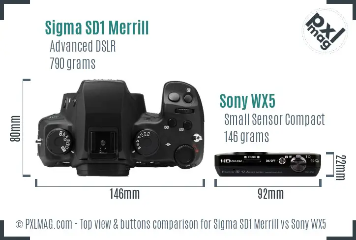 Sigma SD1 Merrill vs Sony WX5 top view buttons comparison