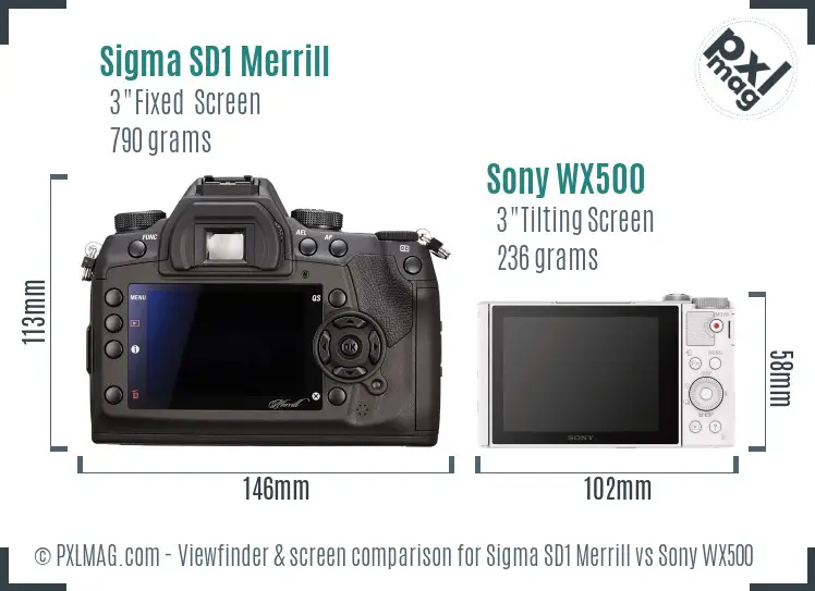 Sigma SD1 Merrill vs Sony WX500 Screen and Viewfinder comparison