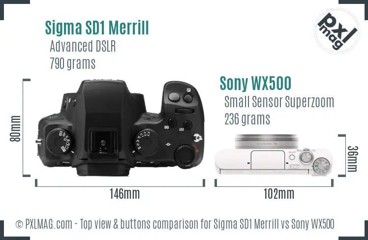 Sigma SD1 Merrill vs Sony WX500 top view buttons comparison