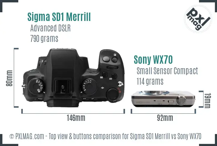 Sigma SD1 Merrill vs Sony WX70 top view buttons comparison