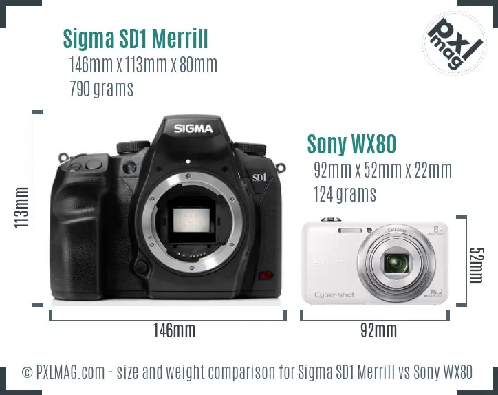 Sigma SD1 Merrill vs Sony WX80 size comparison