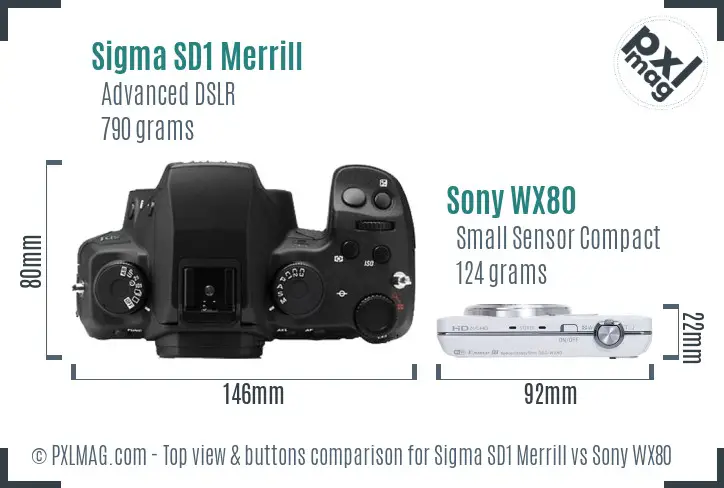 Sigma SD1 Merrill vs Sony WX80 top view buttons comparison