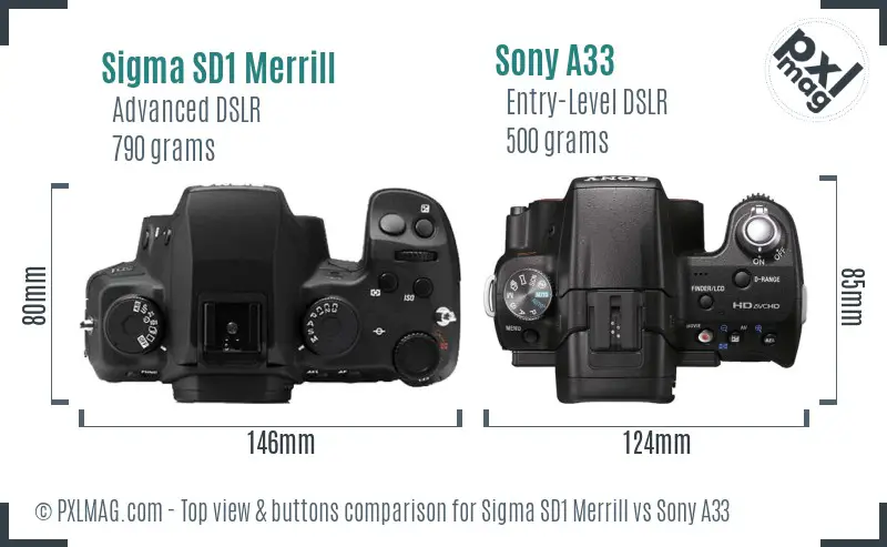 Sigma SD1 Merrill vs Sony A33 top view buttons comparison