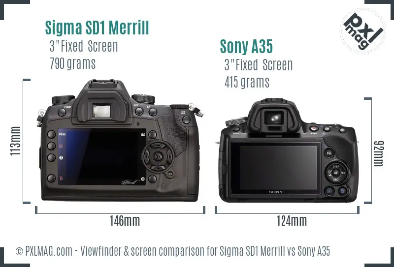 Sigma SD1 Merrill vs Sony A35 Screen and Viewfinder comparison
