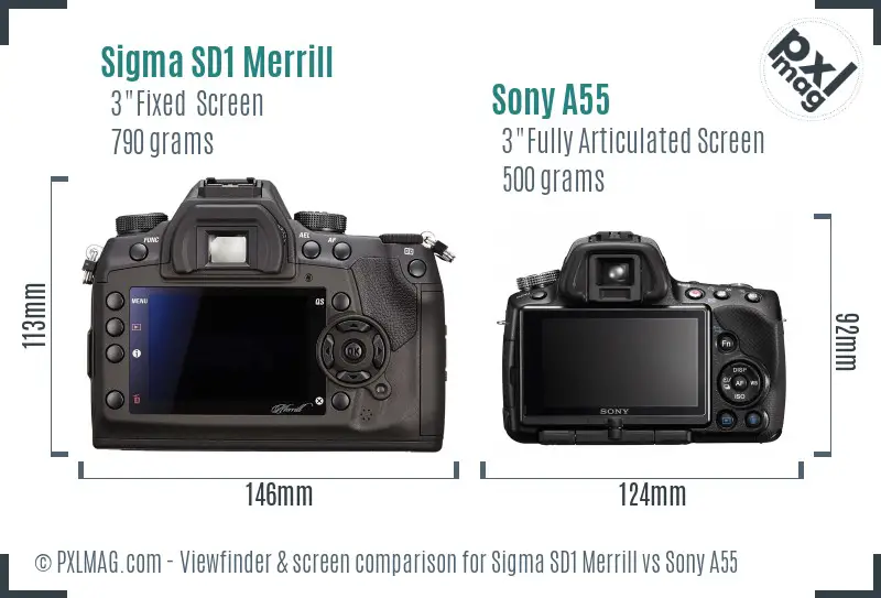 Sigma SD1 Merrill vs Sony A55 Screen and Viewfinder comparison