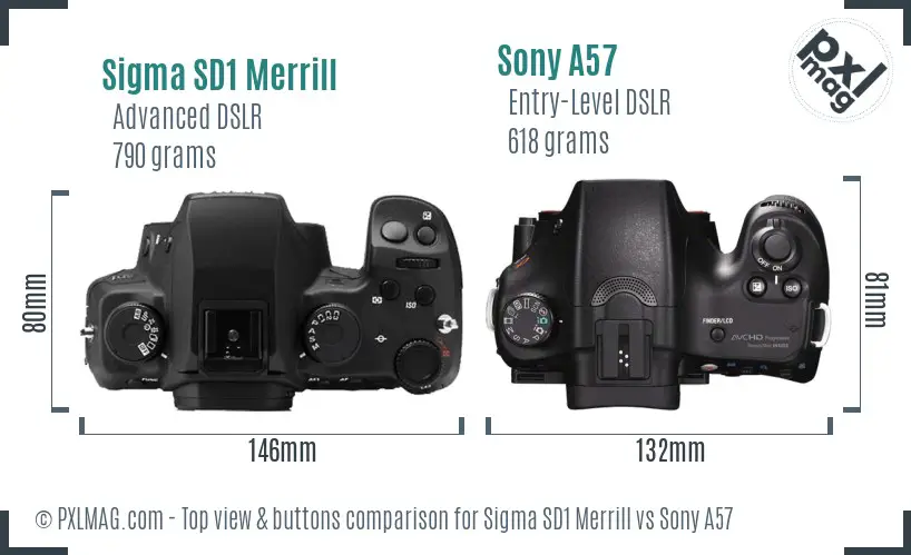 Sigma SD1 Merrill vs Sony A57 top view buttons comparison