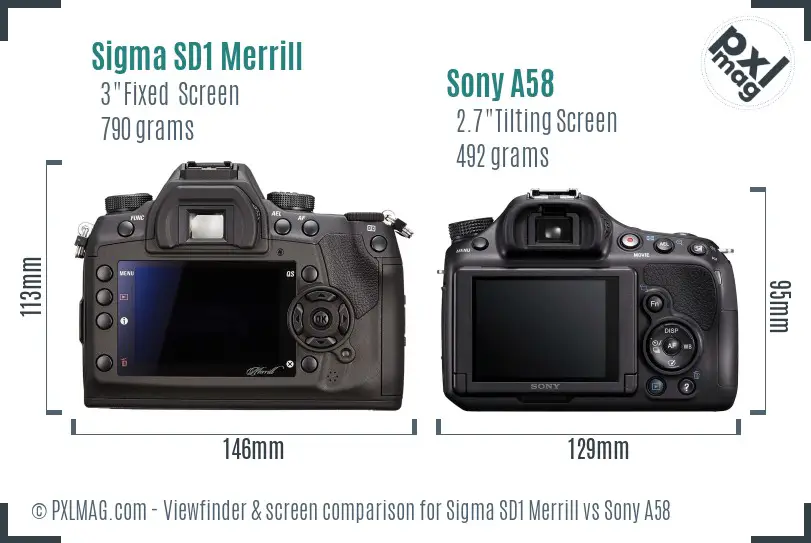 Sigma SD1 Merrill vs Sony A58 Screen and Viewfinder comparison