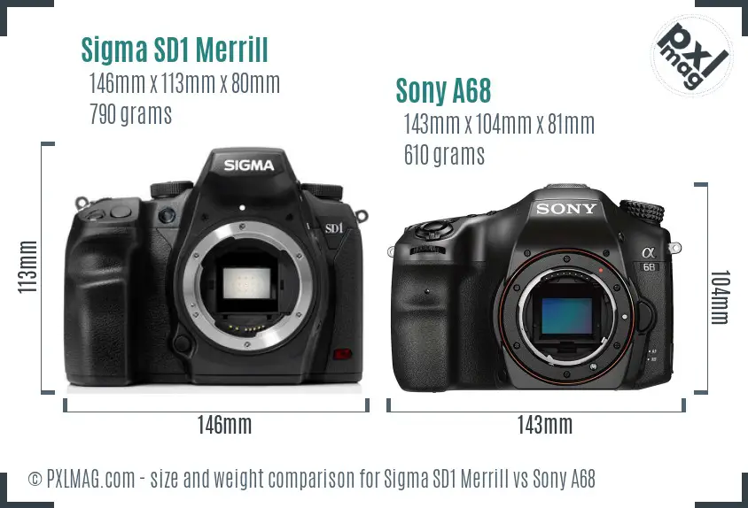 Sigma SD1 Merrill vs Sony A68 size comparison