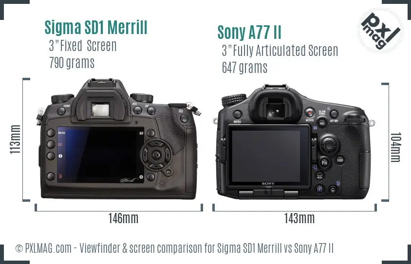 Sigma SD1 Merrill vs Sony A77 II Screen and Viewfinder comparison