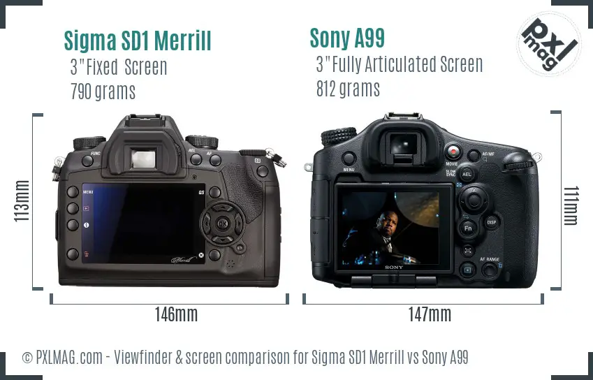Sigma SD1 Merrill vs Sony A99 Screen and Viewfinder comparison