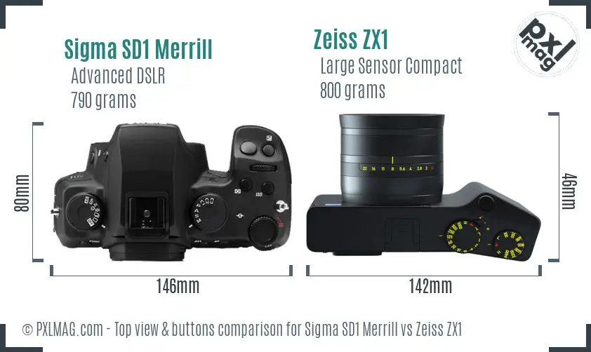 Sigma SD1 Merrill vs Zeiss ZX1 top view buttons comparison