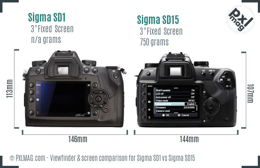 Sigma SD1 vs Sigma SD15 Screen and Viewfinder comparison