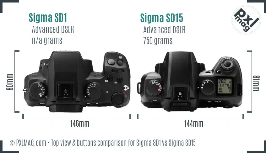 Sigma SD1 vs Sigma SD15 top view buttons comparison