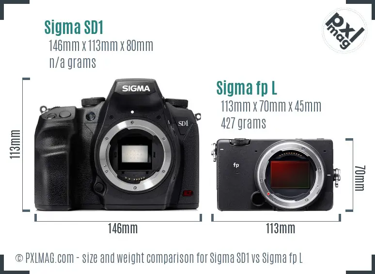 Sigma SD1 vs Sigma fp L size comparison