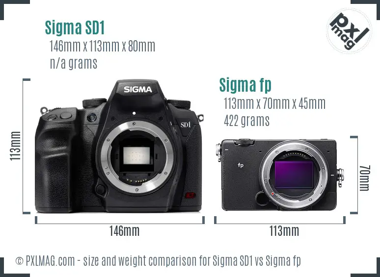 Sigma SD1 vs Sigma fp size comparison