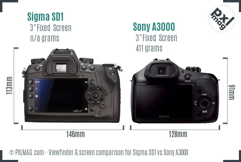 Sigma SD1 vs Sony A3000 Screen and Viewfinder comparison