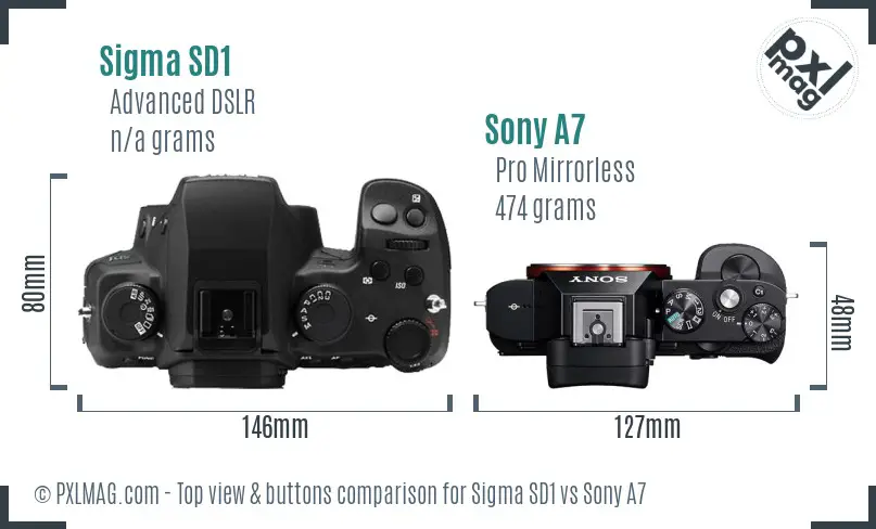 Sigma SD1 vs Sony A7 top view buttons comparison