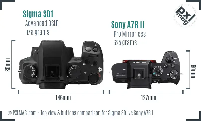 Sigma SD1 vs Sony A7R II top view buttons comparison