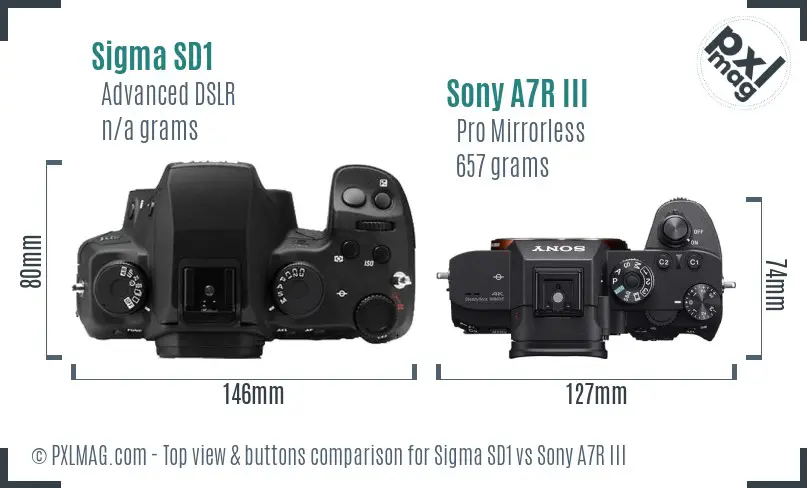 Sigma SD1 vs Sony A7R III top view buttons comparison Sigma SD1 vs Sony A7R III top view buttons comparison