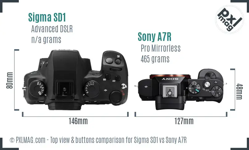 Sigma SD1 vs Sony A7R top view buttons comparison