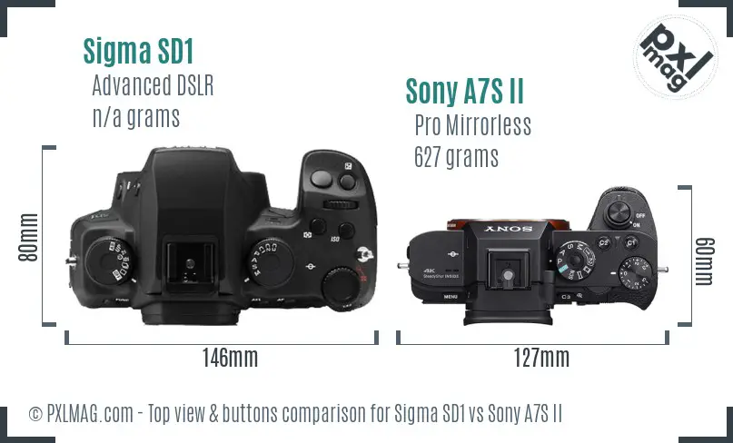 Sigma SD1 vs Sony A7S II top view buttons comparison
