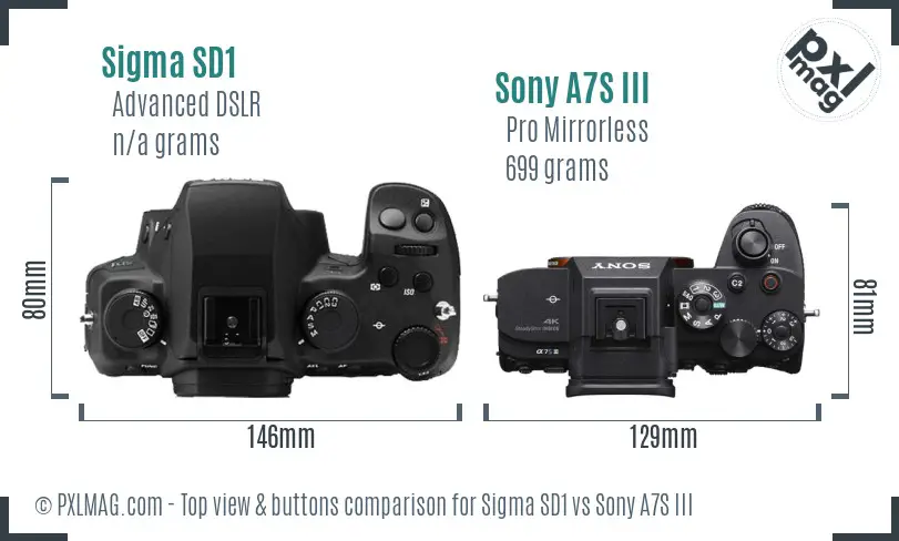Sigma SD1 vs Sony A7S III top view buttons comparison