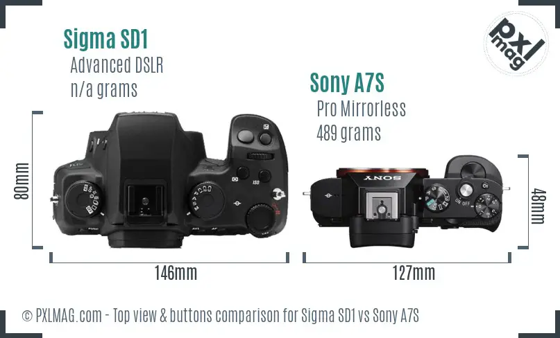 Sigma SD1 vs Sony A7S top view buttons comparison
