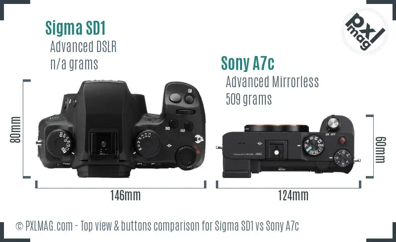 Sigma SD1 vs Sony A7c top view buttons comparison Sigma SD1 vs Sony A7c top view buttons comparison