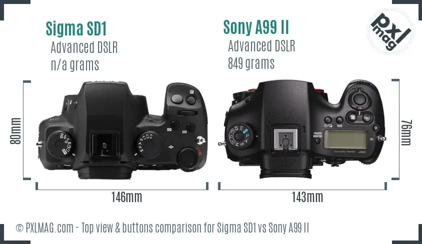 Sigma SD1 vs Sony A99 II top view buttons comparison