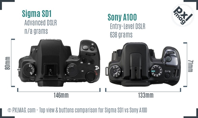 Sigma SD1 vs Sony A100 top view buttons comparison