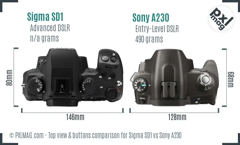 Sigma SD1 vs Sony A230 top view buttons comparison