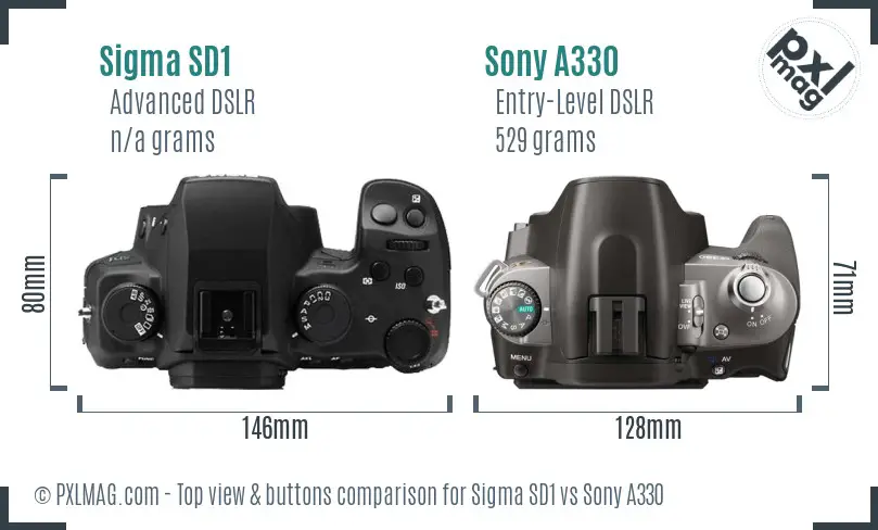 Sigma SD1 vs Sony A330 top view buttons comparison