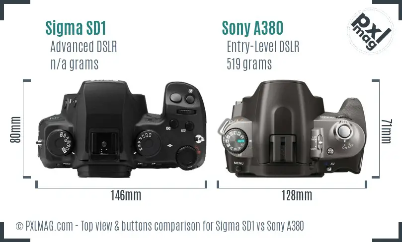 Sigma SD1 vs Sony A380 top view buttons comparison