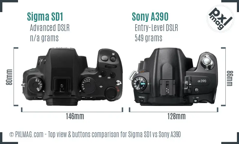 Sigma SD1 vs Sony A390 top view buttons comparison Sigma SD1 vs Sony A390 top view buttons comparison
