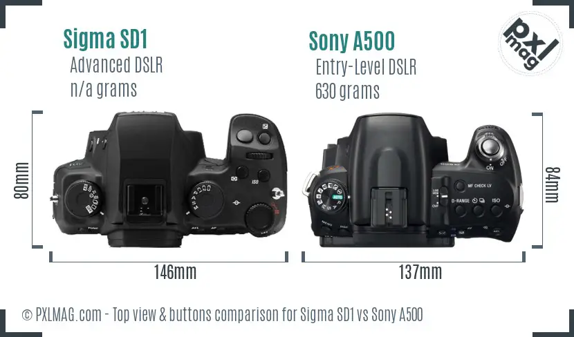 Sigma SD1 vs Sony A500 top view buttons comparison