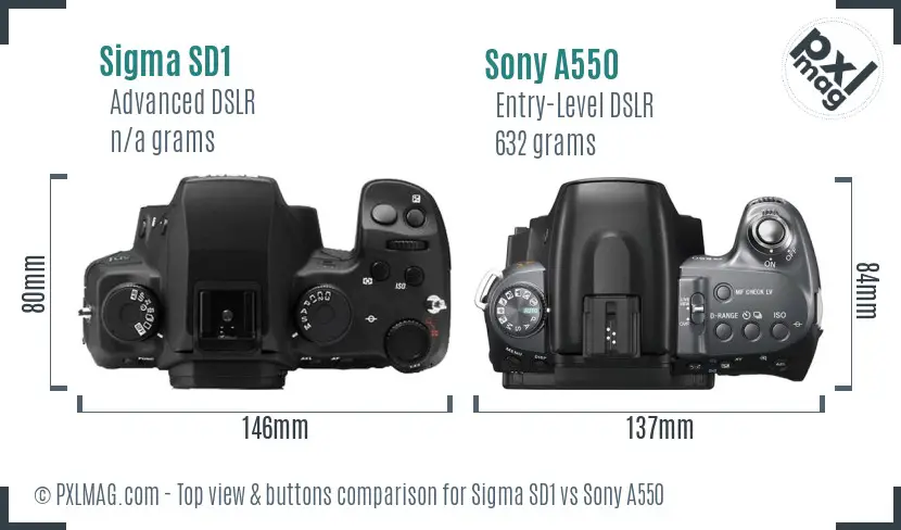 Sigma SD1 vs Sony A550 top view buttons comparison