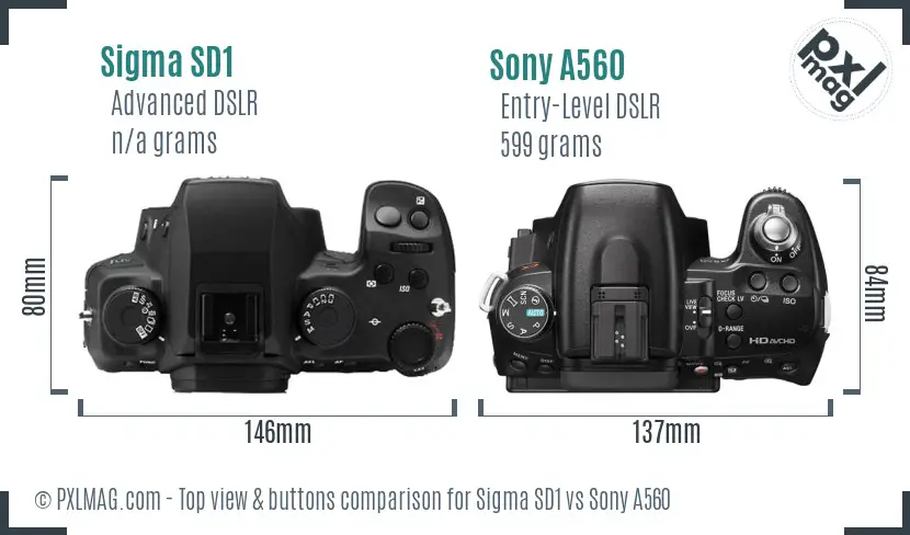 Sigma SD1 vs Sony A560 top view buttons comparison