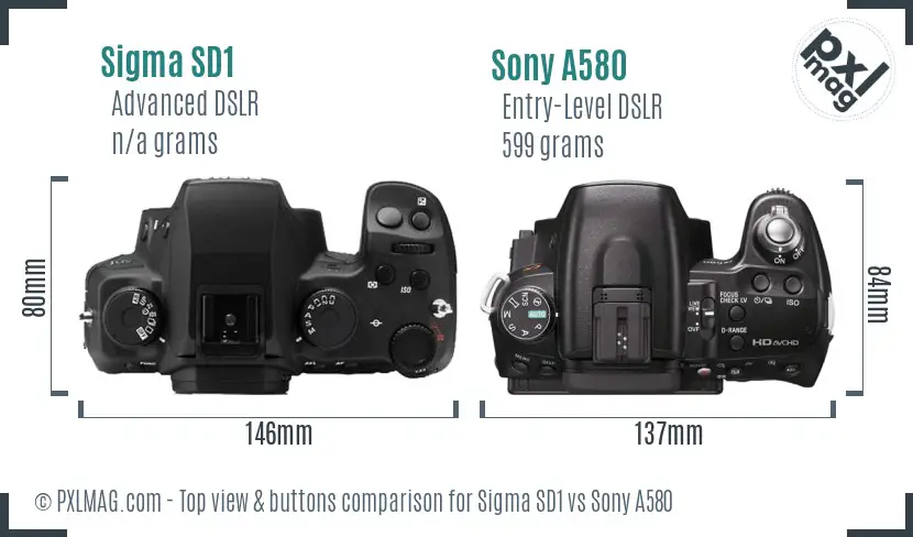 Sigma SD1 vs Sony A580 top view buttons comparison