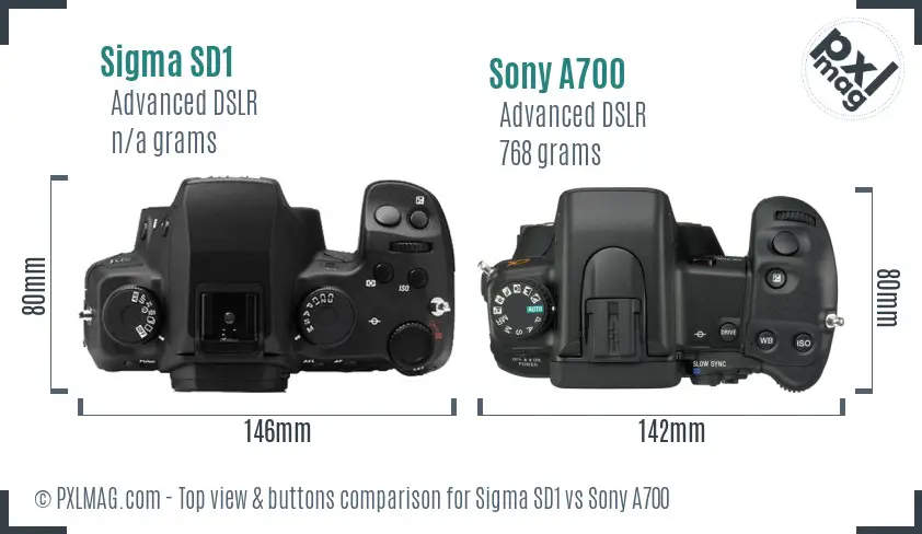 Sigma SD1 vs Sony A700 top view buttons comparison