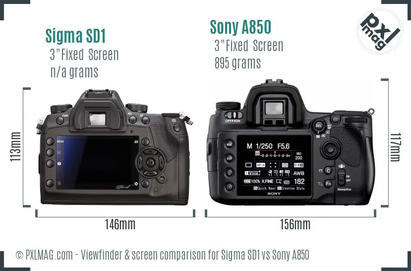 Sigma SD1 vs Sony A850 Screen and Viewfinder comparison