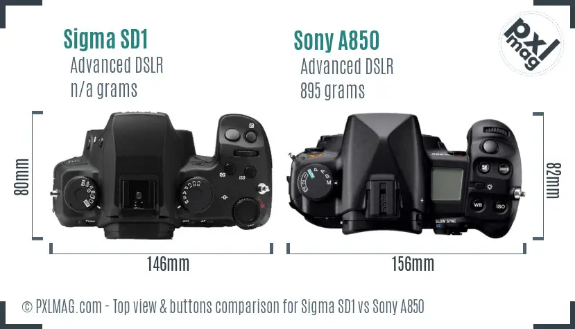Sigma SD1 vs Sony A850 top view buttons comparison