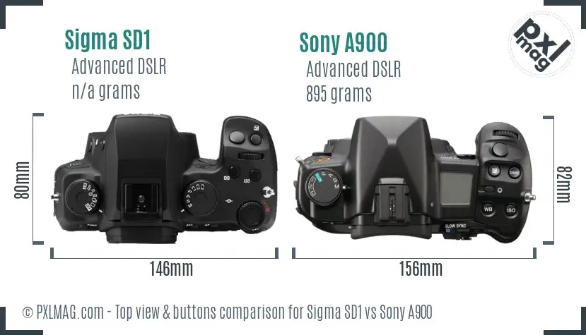 Sigma SD1 vs Sony A900 top view buttons comparison