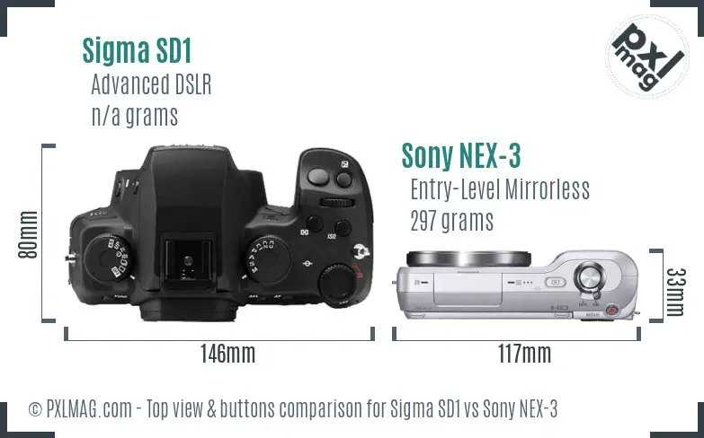 Sigma SD1 vs Sony NEX-3 top view buttons comparison