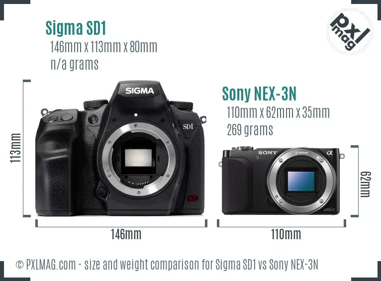 Sigma SD1 vs Sony NEX-3N size comparison
