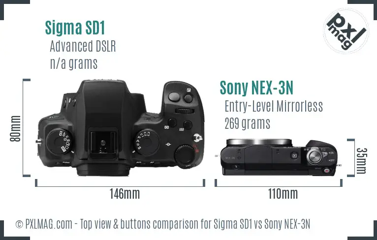 Sigma SD1 vs Sony NEX-3N top view buttons comparison