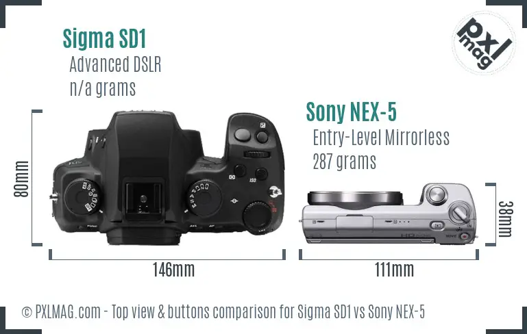 Sigma SD1 vs Sony NEX-5 top view buttons comparison